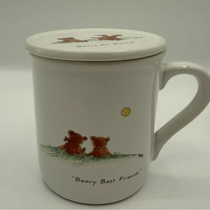 Vintage 85’ Hallmark Mug Mates Beary Best Friends Coffee Mug w/ Lid Coaster Gift